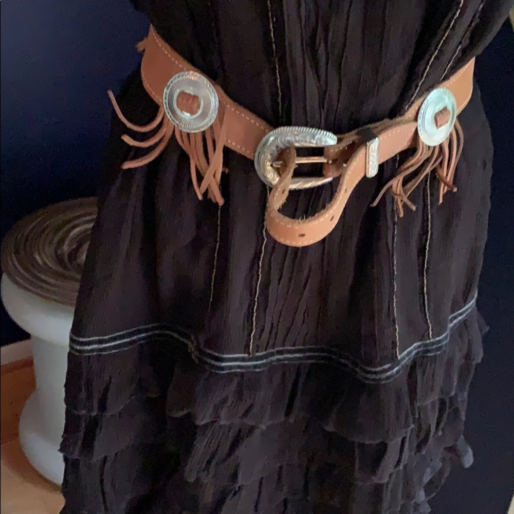 NWOT LEATHER BELT WITH SILVER ACCENTS-& fringe